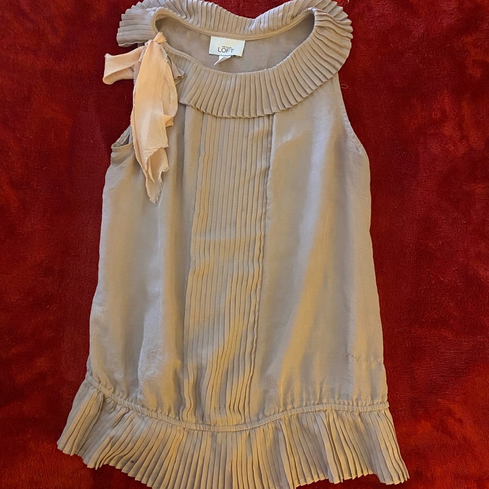 LOFT Taupe Pleated Blouse